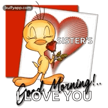 A Tweety Bird Is Holding A Rose In Front Of A Heart And Says `` Good Morning ! `` GIF