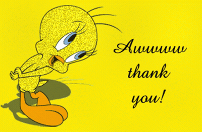 A Tweety Bird Is On A Yellow Background With The Words Awww Thank You GIF