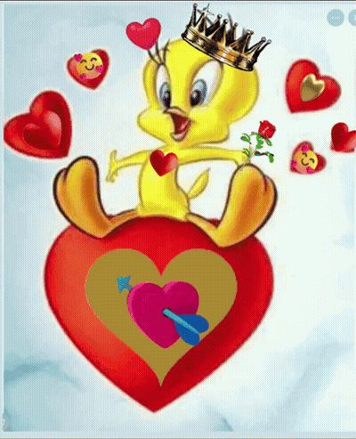 A Tweety Bird Wearing A Crown Sitting On A Heart GIF