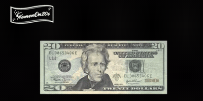 A Twenty Dollar Bill With A Picture Of A Woman On It GIF