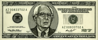 A Twenty Dollar Bill With A Picture Of Bernie Sanders GIF