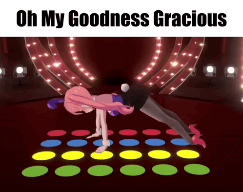 A Twister Game With The Words Oh My Goodness Gracious At The Bottom GIF