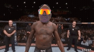 A Ufc Fighter Wearing Sunglasses Is Standing In A Cage . GIF
