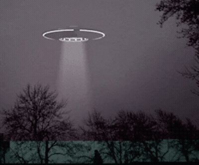 A Ufo Is Flying In The Night Sky Over A Forest GIF