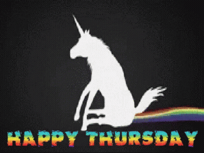 A Unicorn Sitting On A Rainbow With The Words Happy Thursday Below It GIF