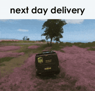 A Ups Truck Is Driving Through A Field Of Purple Flowers GIF