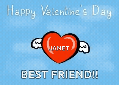 A Valentine 'S Day Card For Janet With A Heart With Wings GIF
