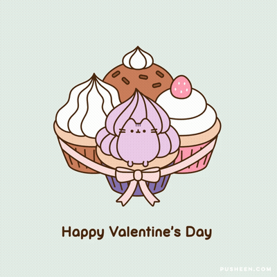 A Valentine 'S Day Card With Cupcakes And A Cat GIF