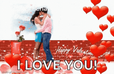 A Valentine 'S Day Greeting Card With A Couple Kissing And The Words I Love You GIF