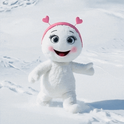 A Valentine 'S Day Greeting Card With A Stuffed Animal Standing In The Snow GIF