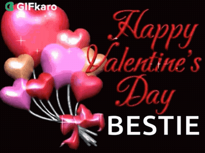 A Valentine 'S Day Greeting Card With Balloons In The Shape Of Hearts GIF