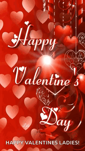 A Valentine 'S Day Greeting Card With Red Hearts And The Words " Happy Valentine 'S Day " GIF