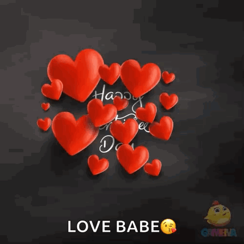 A Valentine 'S Day Greeting Card With Red Hearts And The Words Happy Valentine 'S Day Love Babe GIF