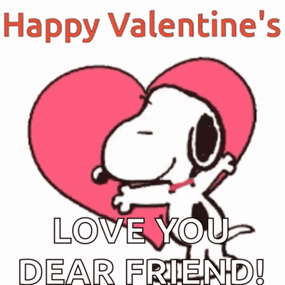A Valentine 'S Day Greeting Card With Snoopy Hugging A Heart GIF