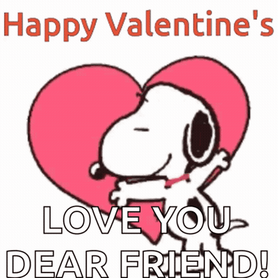 A Valentine 'S Day Greeting Card With Snoopy Hugging A Heart GIF