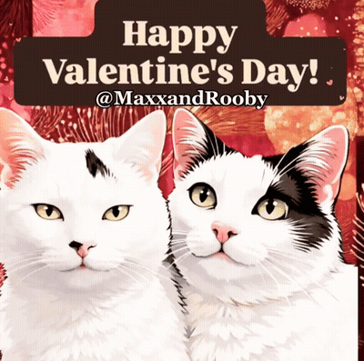 A Valentine 'S Day Greeting Card With Two Cats GIF