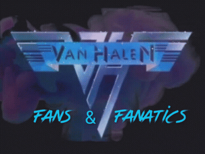 A Van Halen Logo With Fans & Fanatics Written Below It GIF