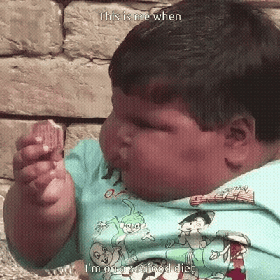 A Very Fat Child Is Eating A Piece Of Food With The Caption This Is Me When GIF
