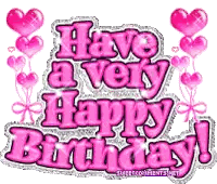 A Very Happy Birthday Greeting With Pink Hearts And Balloons Sticker