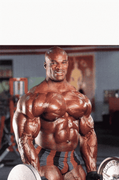 A Very Muscular Man Is Holding A Barbell That Says ' Hammer ' On It GIF
