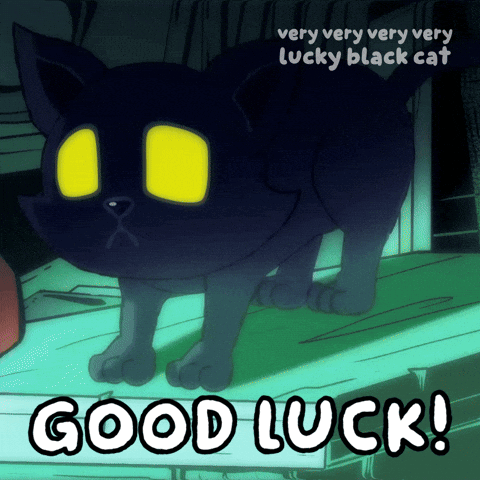 A Very Very Very Very Lucky Black Cat With Yellow Eyes Says Good Luck GIF