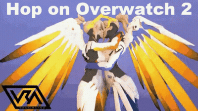 A Video Game Advertisement For Overwatch 2 Shows A Couple Of Angels Hugging Each Other GIF
