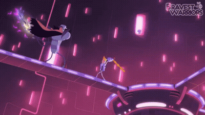 A Video Game Called Bravest Warriors Is Being Played On A Purple Screen GIF