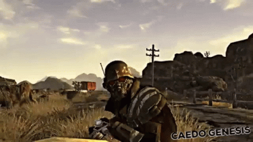 A Video Game Called Caedo Genesis Shows A Man Holding A Gun GIF