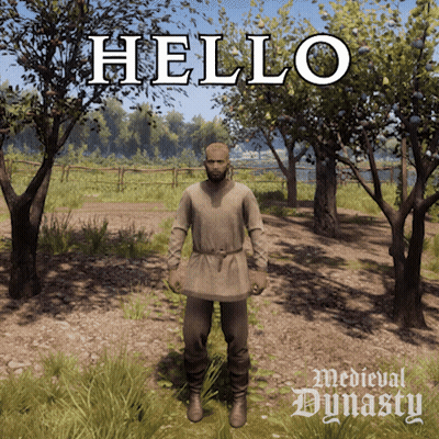 A Video Game Called Medieval Dynasty Has A Man Standing In The Grass GIF