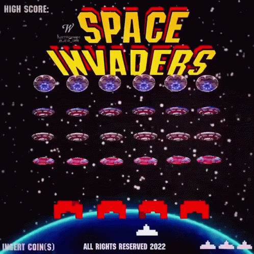 A Video Game Called Space Invaders Is Being Played On A Black Background GIF