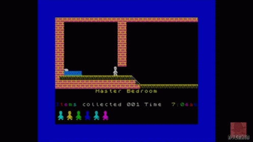 A Video Game Called The Bathroom Is Being Played On A Red Background GIF