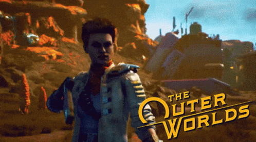 A Video Game Called The Outer Worlds With A Woman In The Foreground GIF
