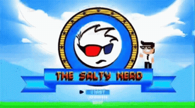 A Video Game Called The Salty Nerd Has A Cartoon Character Wearing 3D Glasses GIF