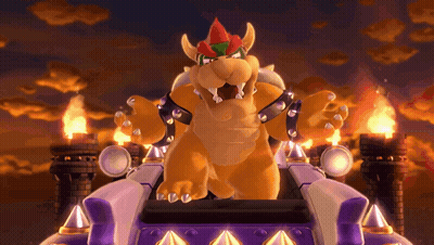 A Video Game Character Bowser Is Sitting On A Purple Throne GIF