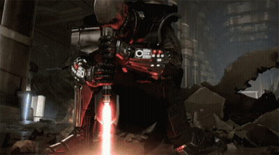 A Video Game Character Holding A Lightsaber With The Number 56 On It GIF