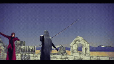 A Video Game Character Holding A Long Sword GIF