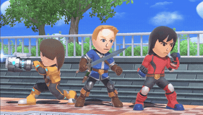 A Video Game Character Holding A Sword And A Camera GIF