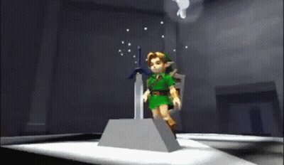 A Video Game Character Holding A Sword In A Dark Room GIF