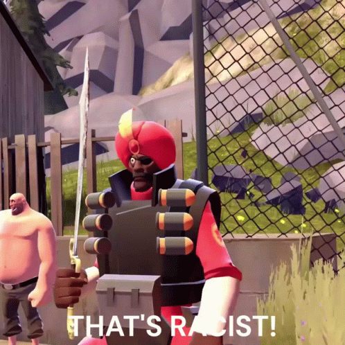Game Character Holding Sword Racist Text GIF