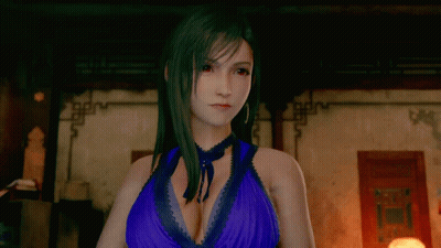 A Video Game Character In A Blue Dress Is Making A Gesture GIF