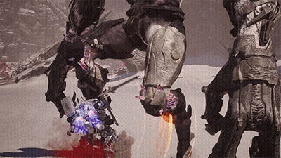 A Video Game Character Is Being Attacked By A Giant Monster GIF