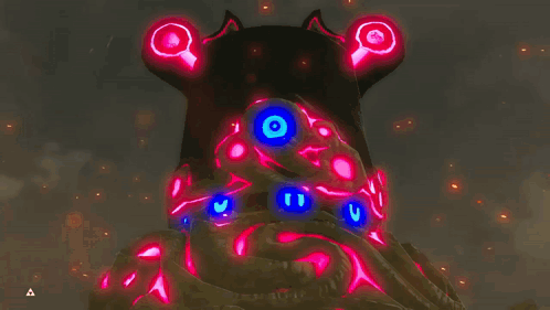 A Video Game Character Is Being Attacked By A Monster With Red Lights Coming Out Of It 'S Eyes . GIF