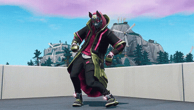 A Video Game Character Is Dancing In Front Of A Mountain And Trees . GIF
