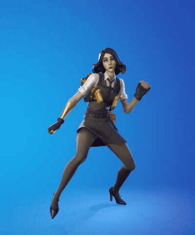A Video Game Character Is Dancing With Her Fist In The Air On A Blue Background GIF