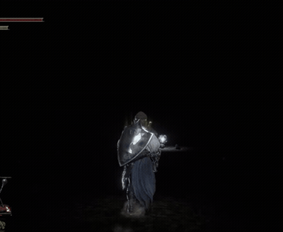 A Video Game Character Is Fighting A Giant Skeleton Named High Lord Wolmir GIF
