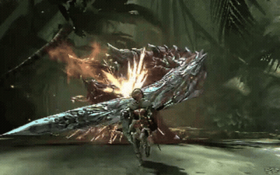 A Video Game Character Is Fighting A Monster With A Huge Sword GIF
