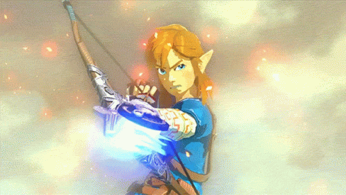 A Video Game Character Is Holding A Bow And Arrow In His Hand GIF