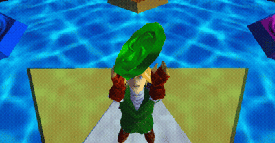 A Video Game Character Is Holding A Green Object In His Hand GIF