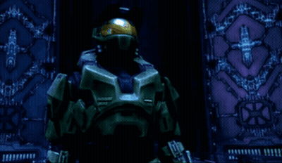 A Video Game Character Is Holding A Gun And Has A Cross On His Helmet GIF