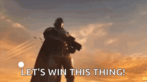 A Video Game Character Is Holding A Gun And Says Let 'S Win This Thing ! GIF